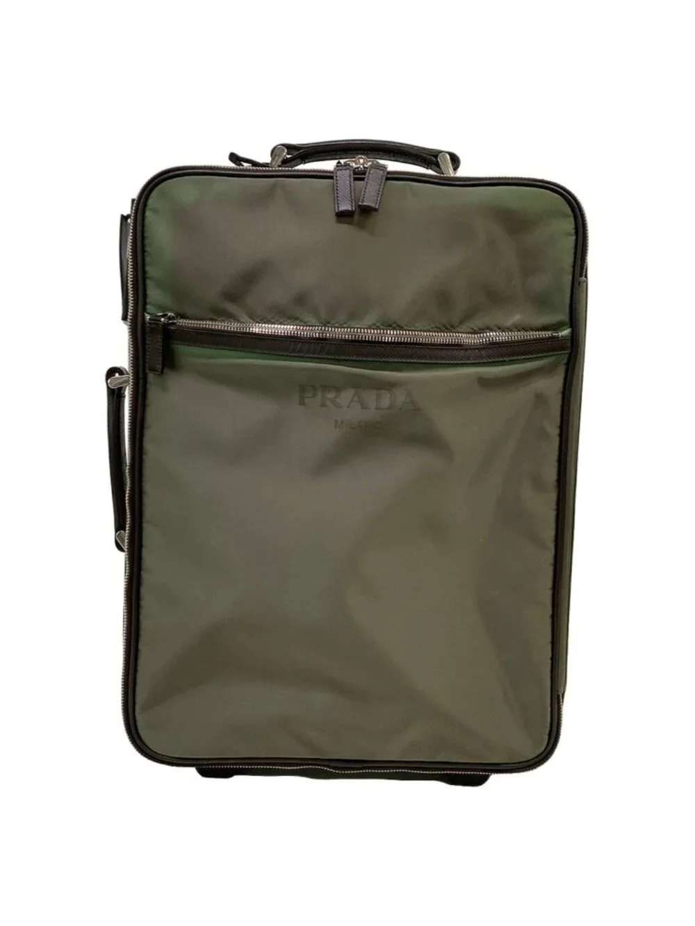 Prada Travel Bag Khaki Dark Brown Diamond No Lock Leather